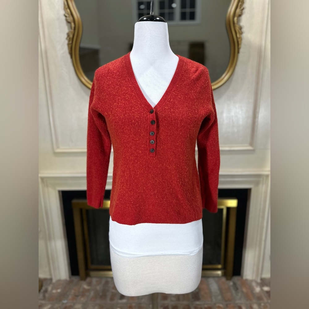 Madewell Red Henley Sweater XS Alpaca Wool Blend‎ V-Neck Pullover Lightweight